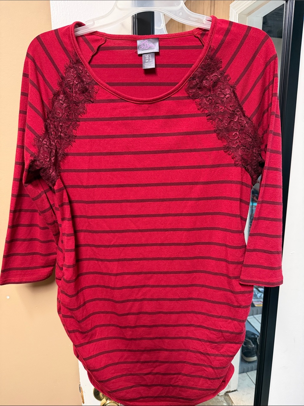 Oh Baby by Motherhood Red Striped Lace-Trim Maternity Tunic